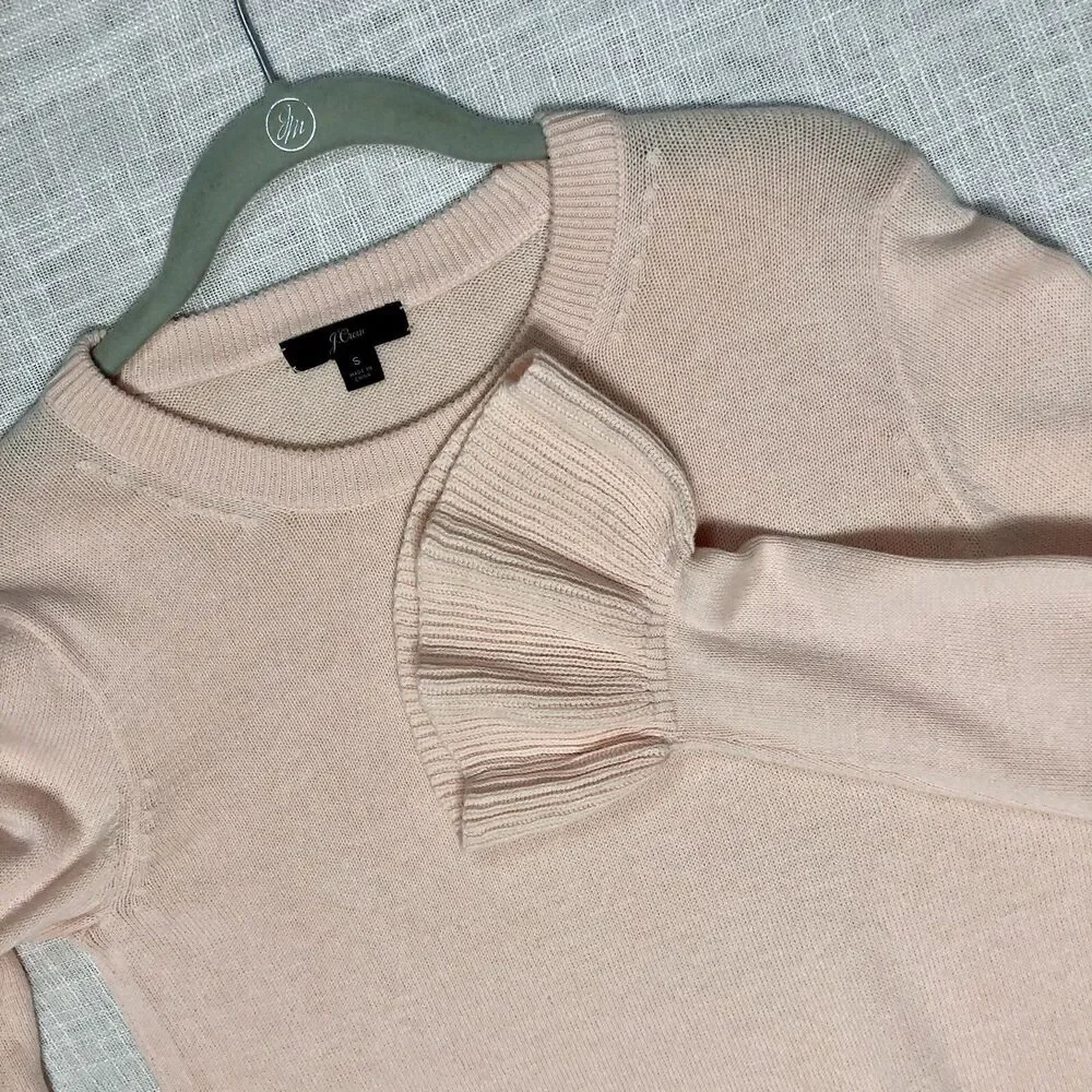 J Crew Sweater Womens S Cotton Knit Long Sleeve Bell Ruffle Cuff Romantic Boho